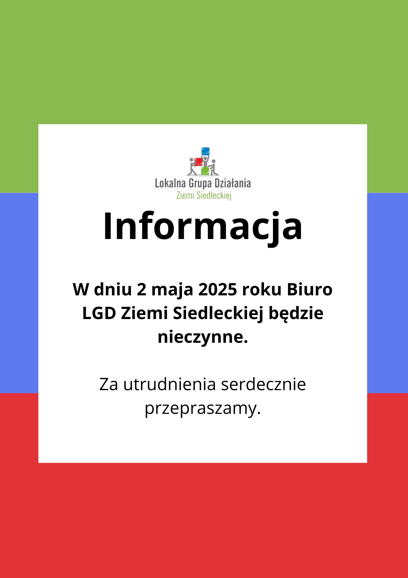 Dnia 2 maja 2025 roku Biuro LGD ZS będzie nieczynne!