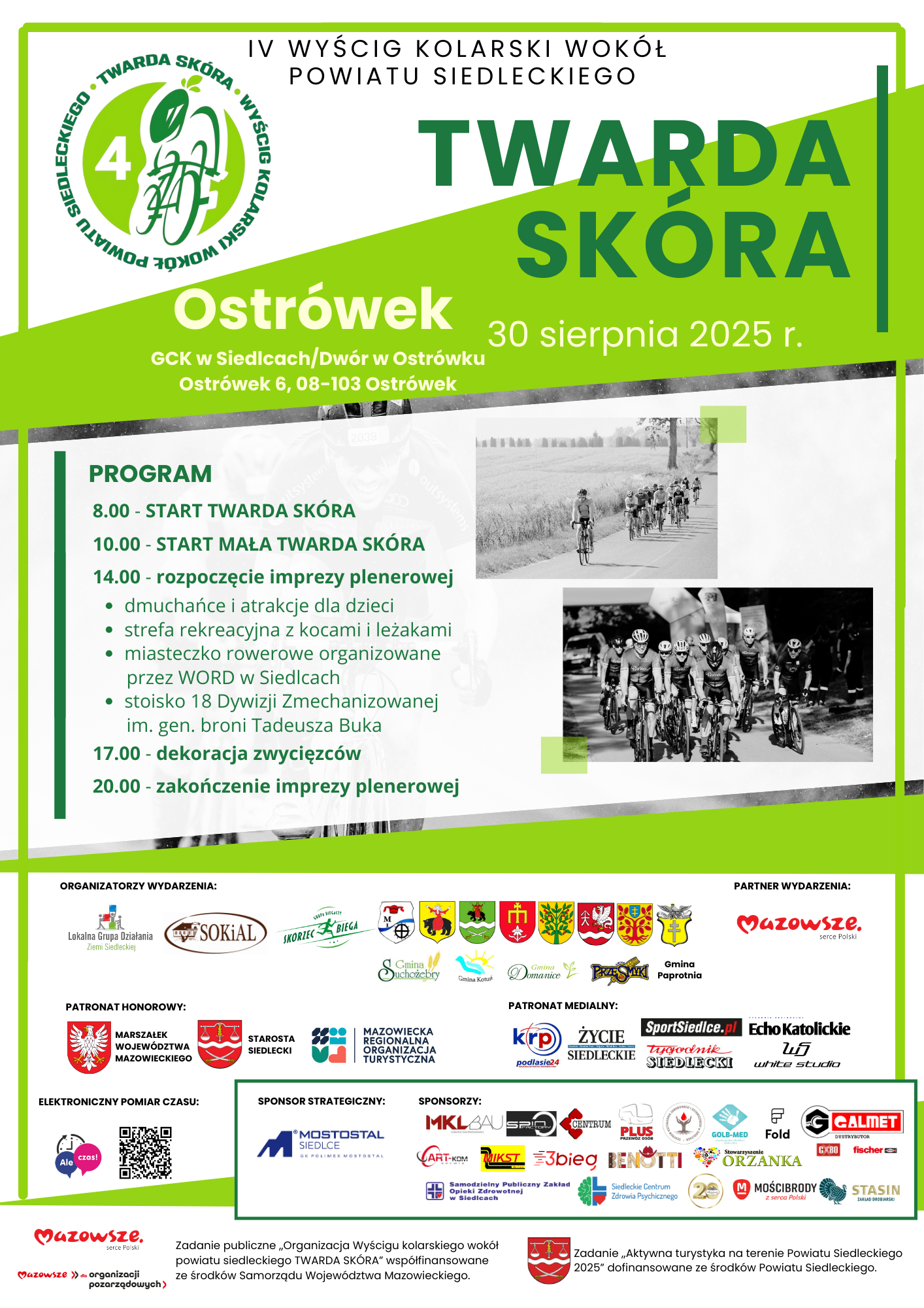 Twarda Skóra IV edycja wyścigu kolarskiego wokół powiatu siedleckiego TWARDA SKÓRA. Ostrówek 30 sierpnia 2025 r.